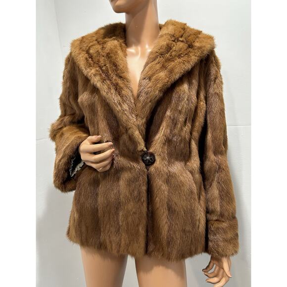 mink fur coat Size Large Collared Honey Brown Color - Picture 3 of 12